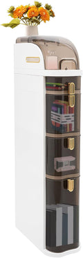 4-Tire Plastic Slim Storage Cabinet, Rolling Bathroom Floor Cabinet with Toilet Paper Holder for Small Sapce Bedroom Living Room
