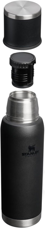 Stanley Adventure-To-Go Vacuum Bottle 1.1 qt | Wide Mouth with Leakproof Cup Lid | Keep Drinks Hot or Cold | Packable for Travel | Insulated Stainless Steel Thermal Bottle | BPA-Free | Black 2.0