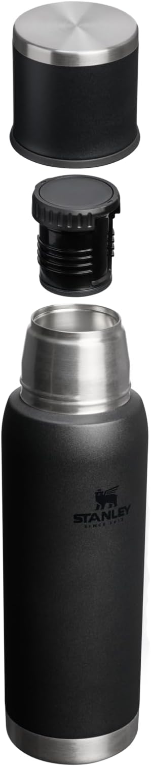 Stanley Adventure-To-Go Vacuum Bottle 1.1 qt | Wide Mouth with Leakproof Cup Lid | Keep Drinks Hot or Cold | Packable for Travel | Insulated Stainless Steel Thermal Bottle | BPA-Free | Black 2.0