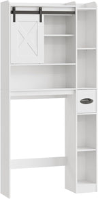 HOOBRO Over The Toilet Storage Cabinet with Sliding Barn Door, Toilet Paper Holder, Farmhouse Storage Cabinet, Wooden Bathroom Organizer, Bathroom, Laundry Room, White WT24TS01