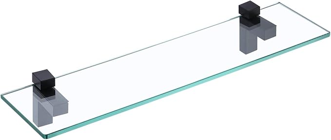 KES Bathroom Shelf 20 Inch Rectangle Floating Glass Wall Shelf Tempered Glass Matte Black Finish, BGS3201-BK