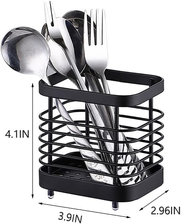 Utensil Holder, Stainless Steel Utensil Drying Rack，Wire Utensil Holder for Kitchen Counter, Silverware Cutlery Flatware Holder Forks, Knives, Spoons Organizer (Black)