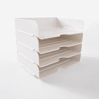 4 Tier Desk Organizer, Stackable Paper Tray Organizer for Document, Letter, A4 File Paper, Desk Accessories, Notes, Pens (White, 4 Pack)