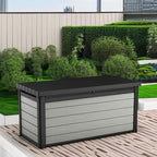 Keter Denali 150 Gallon Resin Large Deck Box with Double Wall 20mm Panels - Paintable and Drillable-Organization and Storage for Patio Furniture and Outdoor Items, Grey & Black