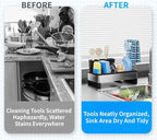 Kitchen Sink Caddy Organizer with Sponge & Brush Holder, Rustproof 304 Stainless Steel Countertop Storage with Towel Bar, Drying Rack for Kitchen Essentials