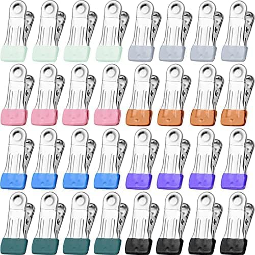 Clothes Pins for Hanging Clothes, 64 Pack Stainless Steel Colored Clothespins for Laundry, Heavy Duty Clothing Pins for Clothes Line, Multipurpose Metal Clips for Clothes, Socks, Towel, Snack, Photo
