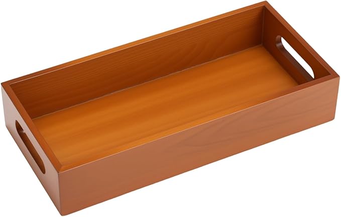 Bathroom Decor Box,Wooden Toilet Tank Topper Basket Tray,Back of Toilet Basket for Paper Storage Bathroom Counter Organizer (Brown, 13.1 * 6.2 * 2.5in)