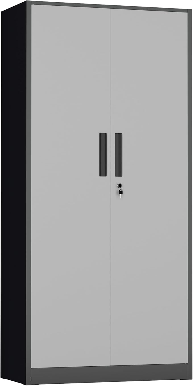 INTERGREAT Metal Storage Cabinet with Lock, 71" H Metal Cabinets Storage with 2 Doors and 4 Adjustable Shelves, Locking Garage Cabinet for Home Office, Kitchen, Bathroom (Black Grey)