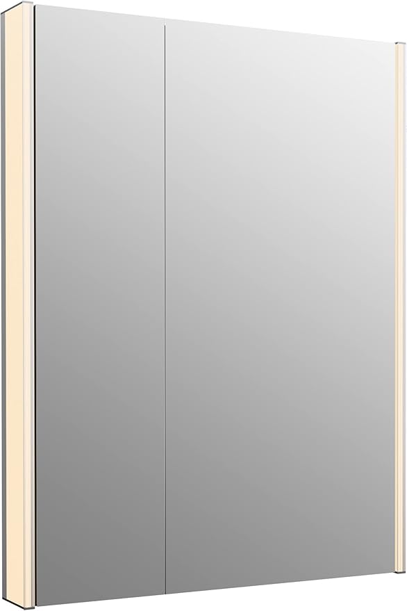 Kohler 81149-SLE-DA1 Maxstow Frameless Two-Door Medicine Cabinet Mirror with Lights, LED Light, Mirror Door & Staggered Shelves, Rectangular Frame, 32 in. W x 40 in. H