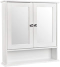 Karl home Wooden White Medicine Cabinet, Wall Mounted Bathroom Cabinet with 2 Mirror Door & Adjustable Shelves & Bottom Shelf for Bathroom, Living Room, Entryway