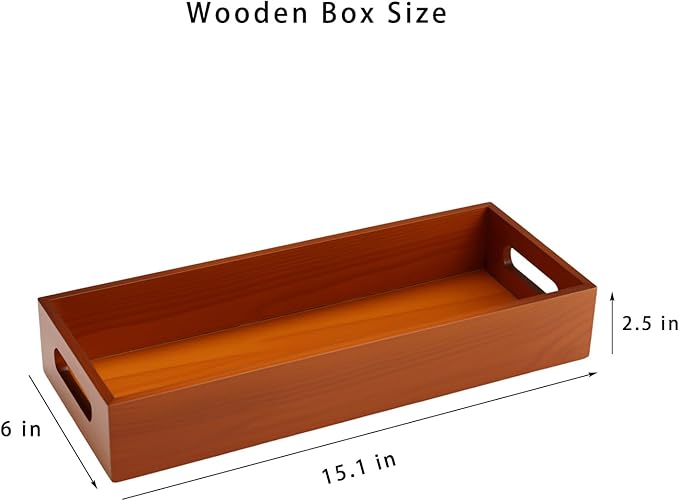 Bathroom Decor Box,Wooden Toilet Tank Topper Basket Tray,Back of Toilet Basket for Paper Storage Bathroom Counter Organizer (Brown, 15.1 * 6 * 2.5in)