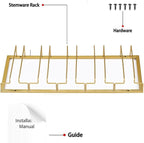 Wine Glass Rack - Under Cabinet Stemware Wine Glass Holder Glasses Storage Hanger 2 Pack Metal Organizer for Bar Kitchen 5 Rows Gold