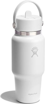 Hydro Flask Travel Water Bottle - Insulated Stainless Steel - Wide Straw Lid, Non Spill, Leakproof in 24 Oz Tonal White
