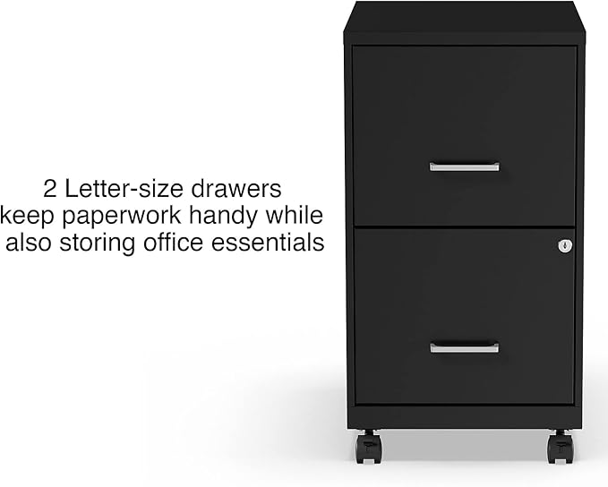 Staples 2-Drawer Vertical File Cabinet, Letter Size Documents, Lockable & Mobile, 18" D x 14" W x 26.3" H, Black