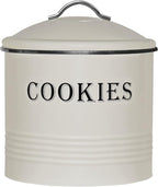 Blue Donuts Vintage Cookie Jar - Airtight Counter Cookie Container, Ivory Tin with Lid for Gift Giving, Large Capacity