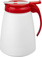 Restaurantware-Chef 101 48 Ounce All Purpose Syrup Dispensers, 10 Honey Dispensers - Red Top, Stainless Steel Slide Cover, Plastic Pancake Syrup Bottle, Perfect For Diners, Restaurants, Home
