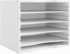 Bamjoy Bamboo 5 Tier Desktop Organizer, Paper Organizer Mail Sorter, File Holder Letter Document Storage with Adjustable Shelves for School Home Office, White
