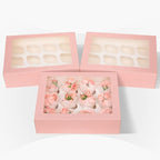 Bakepacker 12 Cupcake Containers 10-Packs Pink Cupcake Box Cupcakes Carrier, 12 Cupcake Boxes with Window 13"x10"x3.5"（Auto-pop up）