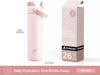 POWCAN 26 oz Insulated Water Bottle with 2-in-1 Straw and Spout Lid, Keep Cold 24H, Leak-Proof, Fits in Car Cup Holder, Stainless Steel Water Bottle for Sports, Travel, Gift, and School (Rosy Bouquet)