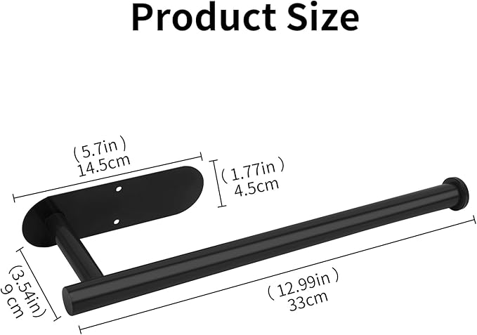YeeBeny Black Paper Towel Holder Kitchen Roll Holder, Paper Towel Holder - Self Adhesive or Drilling, Under Cabinet Paper Towel Rack, Wall Mounted Paper Towel(Black)