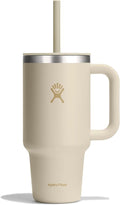 Hydro Flask Travel Tumbler with Handle, Lid and Straw - Insulated Stainless Steel in 32 Oz Coconut Cream