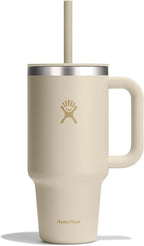 Hydro Flask Travel Tumbler with Handle, Lid and Straw - Insulated Stainless Steel in 32 Oz Coconut Cream