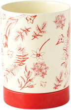 WAIT FLY Vintage Floral Porcelain Kitchen Utensil Holder with Bottom Flatware Storage Organizer Utensil Crock for Countertop Kitchen Counter Decor-Red