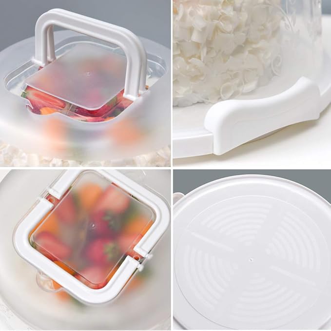 FEOOWV Plastic Small Cake Carrier Holder Round Container with Handles Suitable for 6~8 inch Diameter and 4 inch Height Small Cake (White)