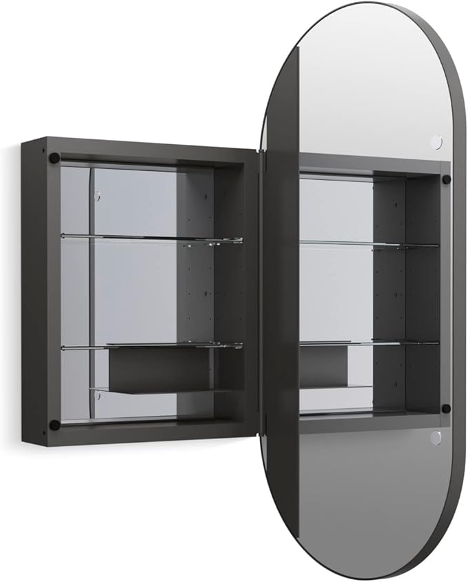 Kohler 35574-BLL Verdera® Framed Bathroom Medicine Cabinet with Mirror, Capsule Design, Mirrored Interior, Adjustable Glass Shelves, Rustproof Aluminum, 20 in. W x 40 in. H, Matte Black