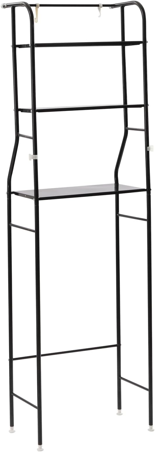 Over The Toilet Storage Rack 3 Tier, Bathroom Organizer Shelf with Hooks 38.5 lbs Capacity, Freestanding Cabinet for Towels Toiletries Metal Shelf, Black