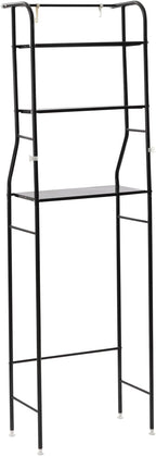 Over The Toilet Storage Rack 3 Tier, Bathroom Organizer Shelf with Hooks 38.5 lbs Capacity, Freestanding Cabinet for Towels Toiletries Metal Shelf, Black