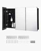VEVOR Medicine Cabinet, 25.5 x 40 inch, Medicine Cabinet for Bathroom with Mirror, Aluminum Frame Bathroom Wall Cabinet, 4-Layer Adjustable Shelves, Recessed & Wall-Mounted Installation