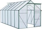 Polycarbonate Greenhouse with Rain Gutter and Roof Vent, Raised Base and Anchor Aluminum Heavy Duty Walk-in Green House, Outdoor Patio Sunroom with Sliding Door (Green, 98.43*74.8*76.77in)