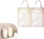 MIUPOO Toilet Paper Storage Bag,Reusable Roll Tissue Organizer,Large Capacity Toilet Paper Organizer,Free Standing Bathroom Set,Pink and Beige,2 Pieces. (2, Pink and Beige)