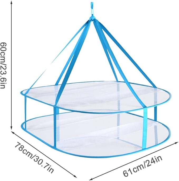 Quixleen 2 Tier Foldable Hanging Mesh Dryer,Sweater Drying Rack Network Foldable Drying Basket Racks,Portable Hanging Laundry Rack for T-Shirt Swimsuit Delicates,Indoor Outdoor