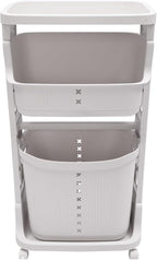 Laundry Basket Hampers,3-Layer Stackable Laundry Basket System Rolling Storage Cart, Vertical Laundry Sorter with Wheel for Kitchen Shelf,Fruit Stand,Clothes Basket (WHite)
