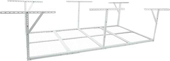 Overhead Garage Storage Rack, Heavy Duty Metal Ceiling Storage System, Adjustable 22"-40" Dropdown, 400/600 LBS Capacity, Maximize Vertical Storage for Garage/Workshop, (White, 3x8FT)