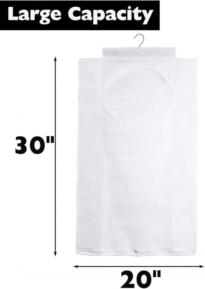 ALYER Breathable Mesh Laundry Hamper,Foldable Hanging Closet Storage Basket,Portable Space Saving Dirty Clothes Bag (White)