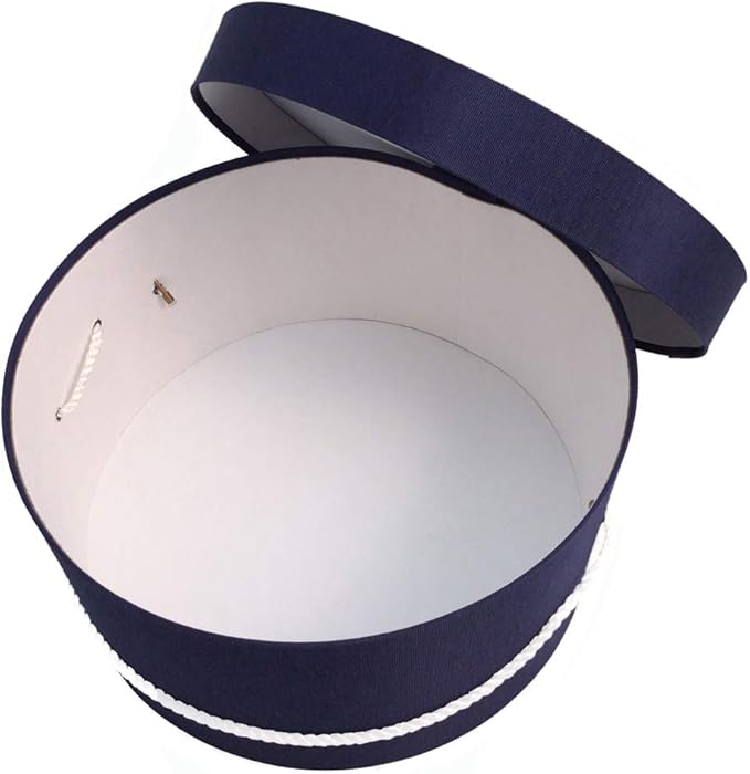 Sarah's Hat Boxes Classic Navy Hat Box – 16.75" x 8.5" (Dia. x Ht.) Handmade in USA – Odorless Non-Toxic Adhesive, Cording Handle – Premium Storage for Hats & Accessories