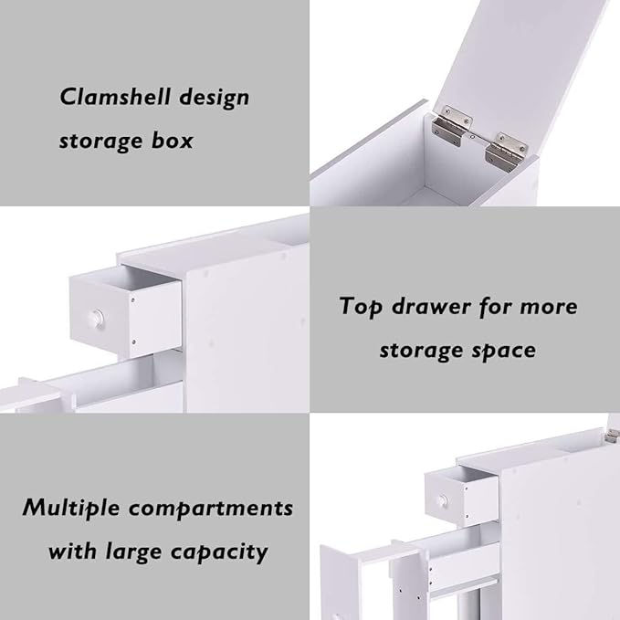 White Slim Bathroom Cabinet Toilet Paper Storage, 18.89”D X 22.83”H X 6.69”W Free Standing Under Sink And Slide Out Drawer Organizer - Narrow Cabinets Shelves For Pantry, Kitchen