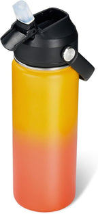 32oz Insulated Stainless Steel Water Bottle, Wide Mouth Double Wall Vacuum, Silicone Straw, Sweat & Leak Proof, BPA Free Insulated Water Flask for Travel, Keep Cold 24h Hot 12h, Orange