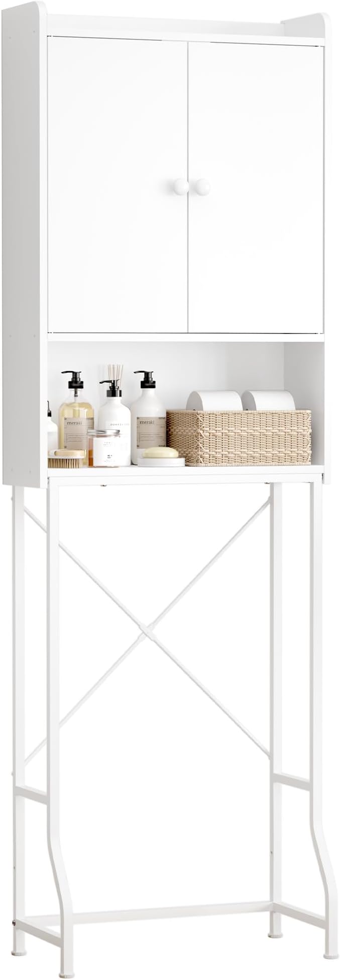 Kitsure Over The Toilet Storage Cabinet - 3 Tier Bathroom Organizers and Storage Solution with Adjustable Shelf & Bottom Bar, Anti-Tip Bathroom Storage Cabinet, White, 3 Tiers (67.9" H)