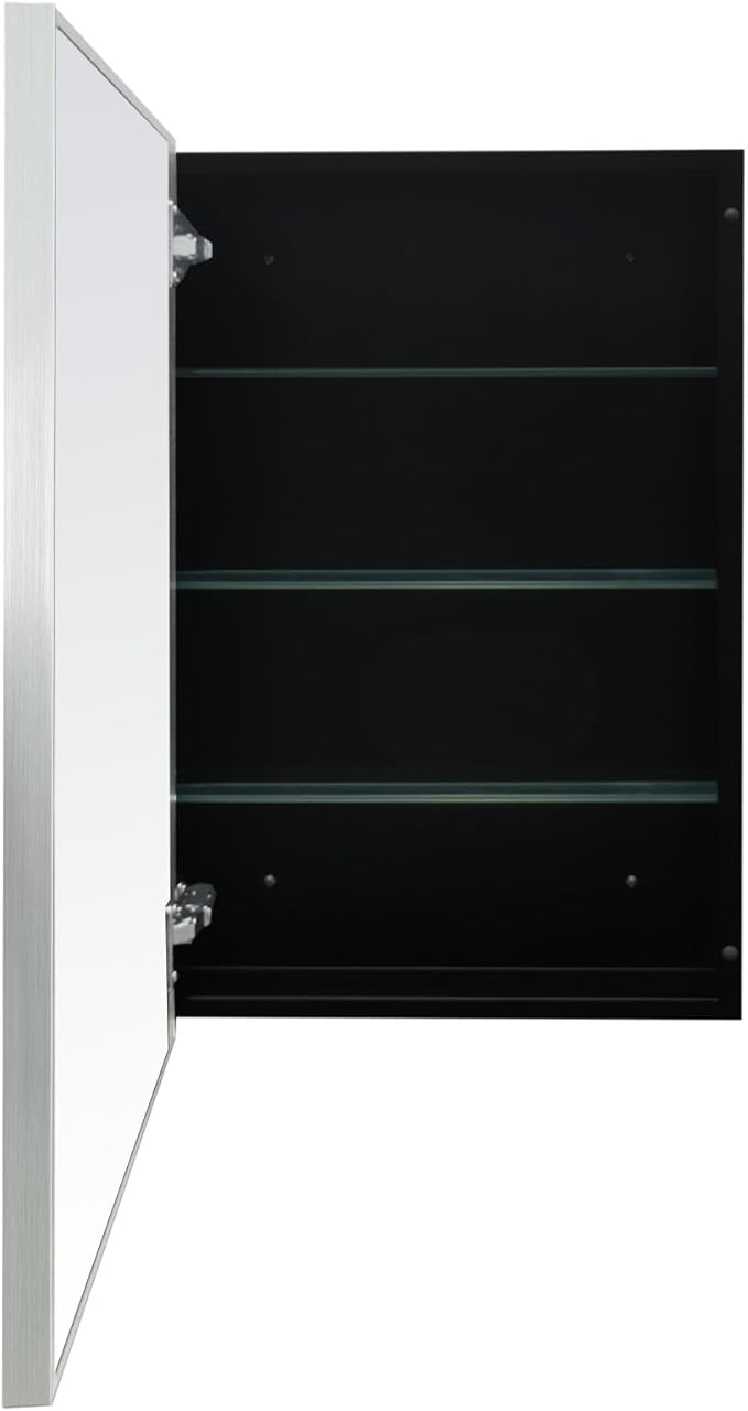Modern Medicine Cabinet Mirror Storage for Bathroom Bedroom Surface/Recessed Mount with 3 Shelves (16"x26", Brushed Silver)