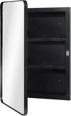 Fundin Plastic Black Medicine Cabinet, Mirror Door with Round Corner Metal Frame, Recessed and Surface Mount Bathroom Medicine Cabinet, 16 x 22 inch Mirror Size