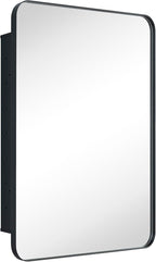Matt Black Rectangle Recessed Bathroom Medicine Cabinet with Mirror Stainless Steel Metal Framed Rounded Rectangular Bathroom Cabinet with Mirror 24x30''