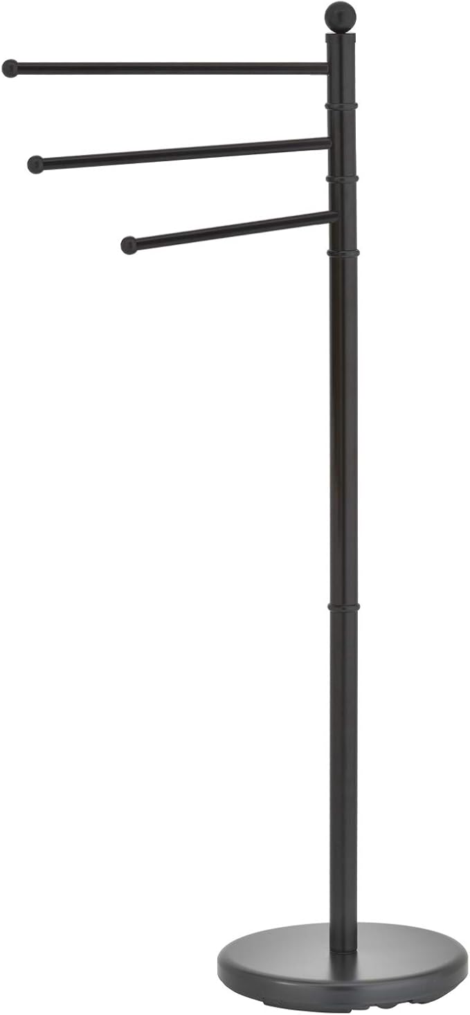 MyGift Standing Towel Rack for Bathroom,40 Inch Freestanding Towel Rack with 3 Swivel Bar Arms, Matte Black Hanging Towel Holder Drying Rack