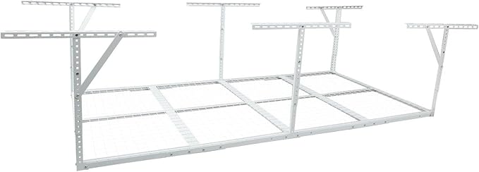 Overhead Garage Storage Rack 3x8FT, Heavy Duty Ceiling Mounted Organizer, Adjustable Height 22-40 Inch, 600 Lbs Capacity Metal Shelf for Home Organization, White