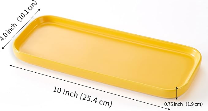 Ceramic Bathroom Tray,Kitchen Sink Organizer Tray,Cosmetics Holder,Vanity Trays,Candle Tray,Dessert Plate,Simple Style Rectangle Tray for Dessert Fruit Jewelry Perfume Soap Succulents Plant (Yellow)