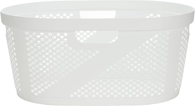 Mind Reader 40L Ventilated Laundry Baskets, Lightweight Clothes Hamper with Cutout Handles for Bathrooms and Closets, Plastic, Set of 2, White