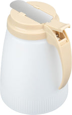 Restaurantware-Chef 101 48 Ounce All Purpose Syrup Dispenser, 1 Honey Dispenser - Beige Top, Stainless Steel Slide Cover, Plastic Pancake Syrup Bottle, Perfect For Diners, Restaurants, Home
